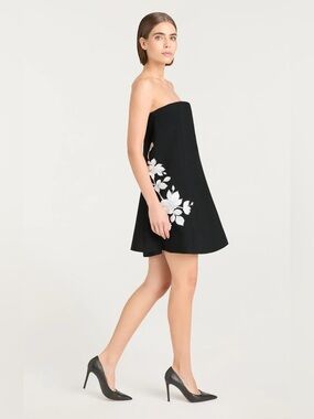 Cinq à Sept Irla Strapless Mini Dress Black Ivory Floral Embroidered Womens 10